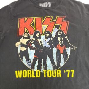 KISS Metal Band World Tour '77 Black Short Sleeve T-Shirt Men's Size M